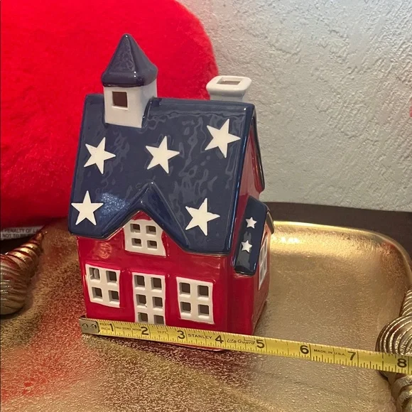 #1566** 4th Of July Decor Ashland Red and Blue Ceramic House with Stars - Picture 6 of 11
